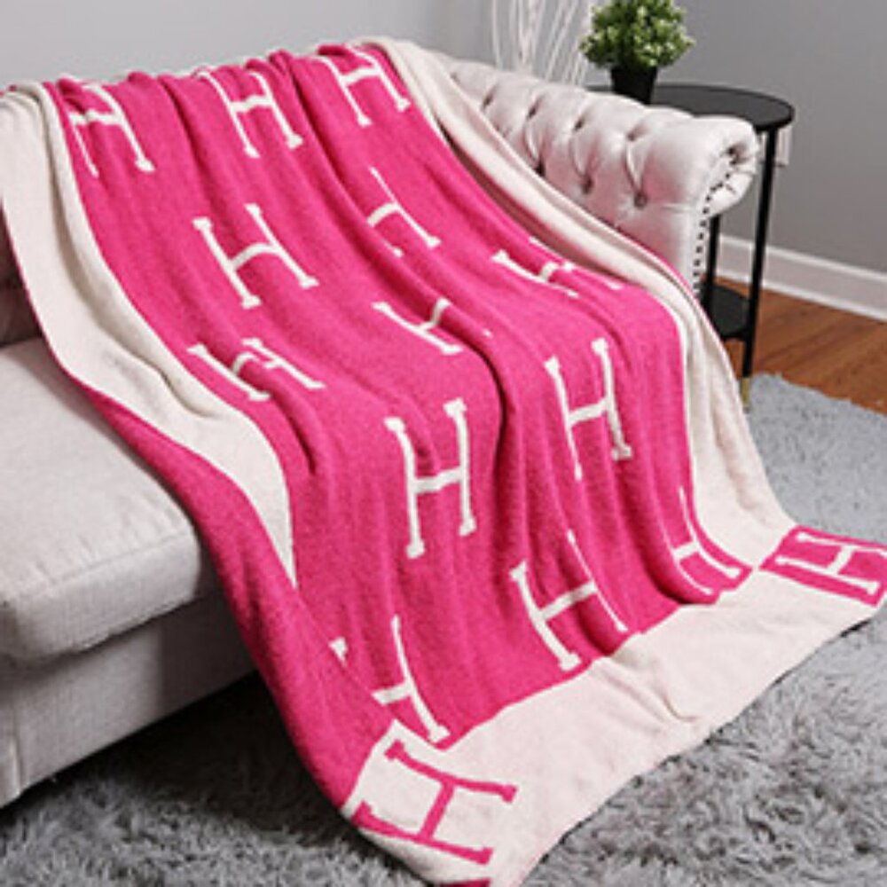 Initial H Patterned Reversible Throw Blanket